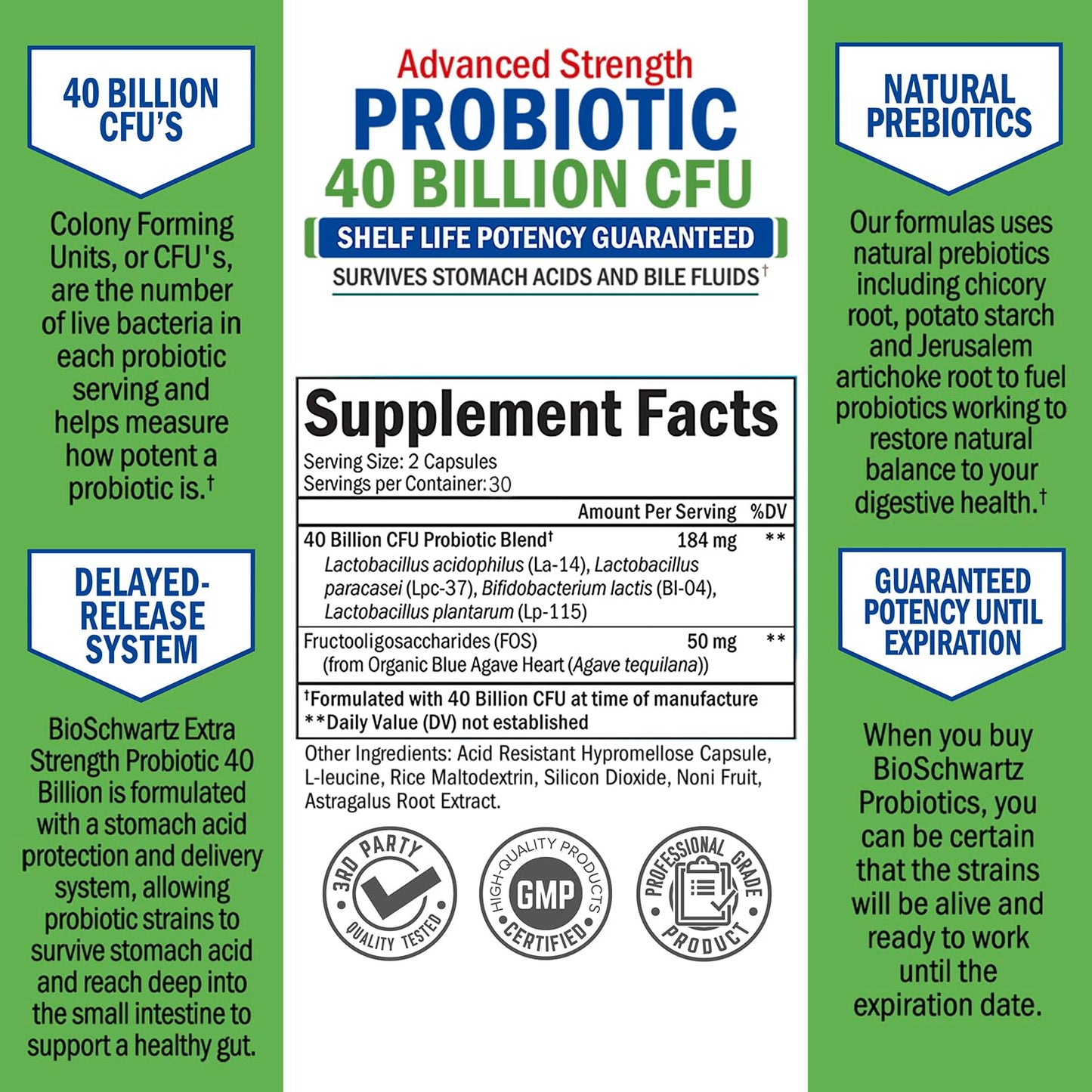 Daily Probiotic Supplement with 40 Billion CFU - Gut Health Complex with Astragalus BioSchwartzBuy Supplements Australia