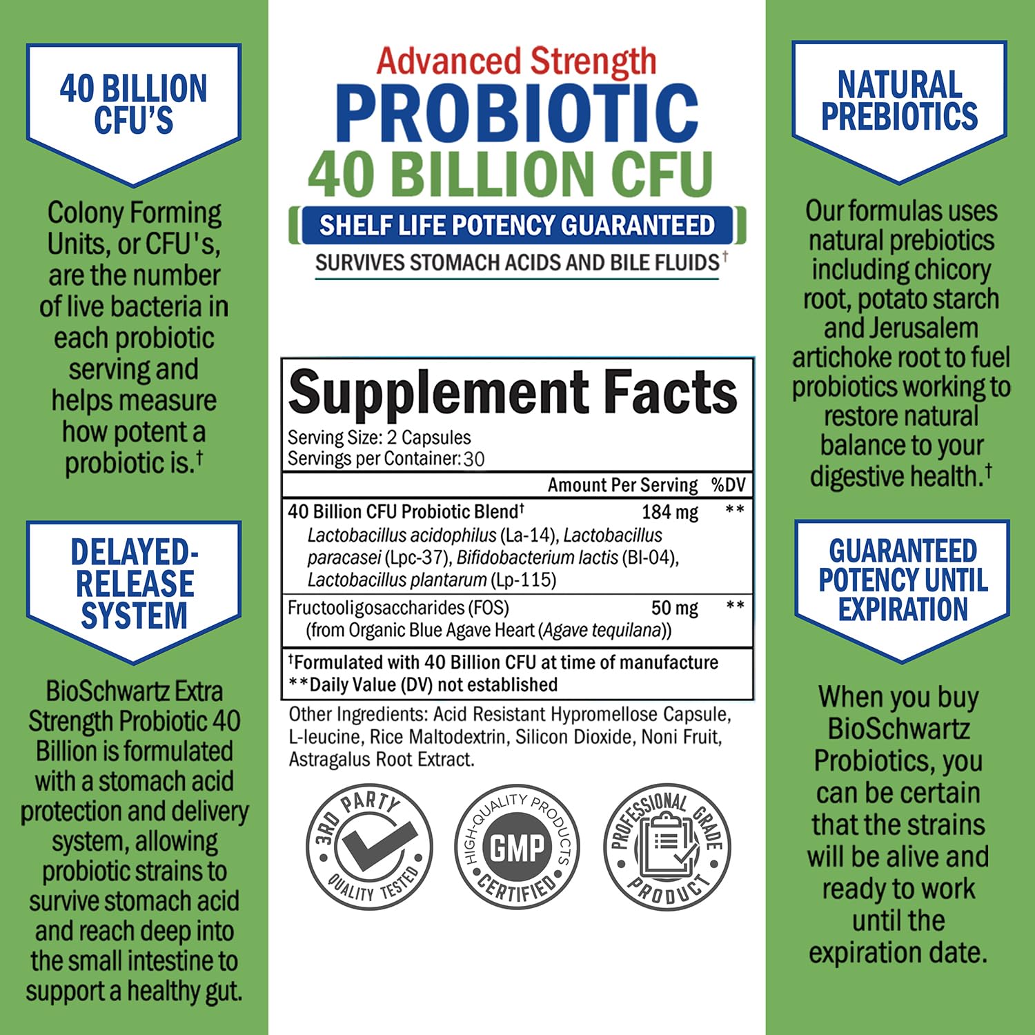 Daily Probiotic Supplement with 40 Billion CFU - Gut Health Complex with Astragalus BioSchwartzBuy Supplements Australia