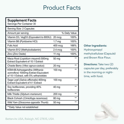 Bettervits Menopause Supplements for Women with Ashwagandha and Zinc | Hormone Balance Support with Vitamins D3 B6 B12 for Hot Flashes | Perimenopause Supplements for Monthly Wellness - 60 Capsules BettervitsBuy Supplements Australia