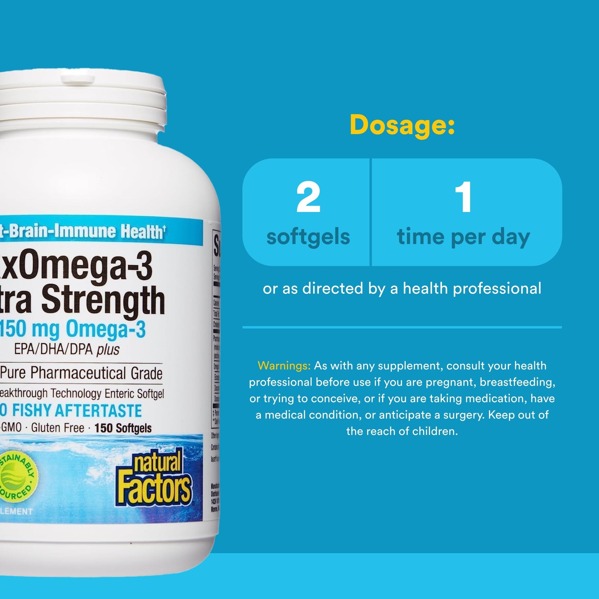 Natural Factors RxOmega-3 Ultra Strength - Brain & Heart Health Support - Eye Health Supplement with EPA & DHA - Supplement with Omega-3 Fatty Acids - 150 Softgels (75 Servings) Natural FactorsBuy Supplements Australia
