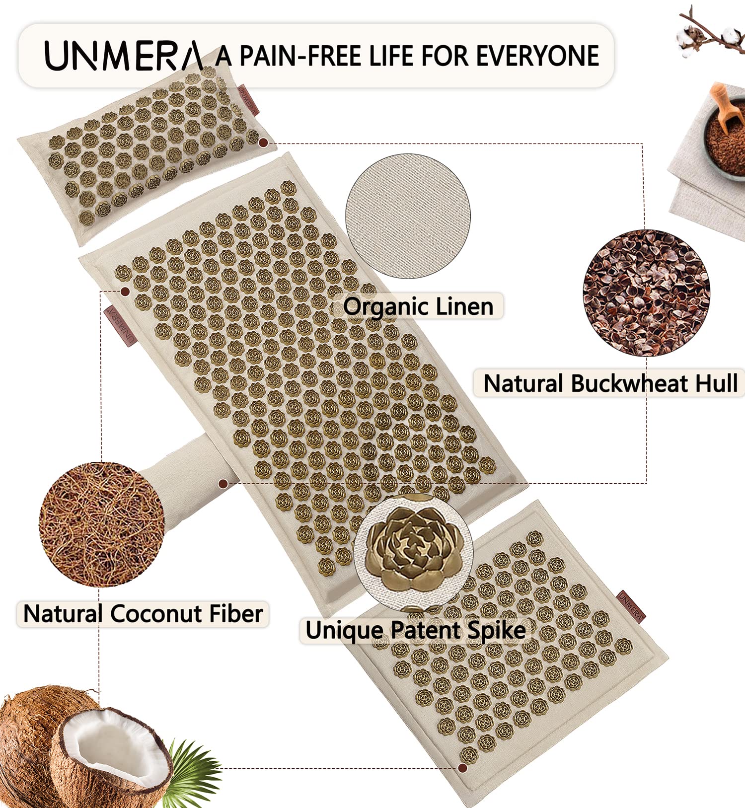UNMERA Acupressure Mat and Pillow Set,Natural Premium Linen & Coconut Fiber Filling UNMERABuy Supplements Australia