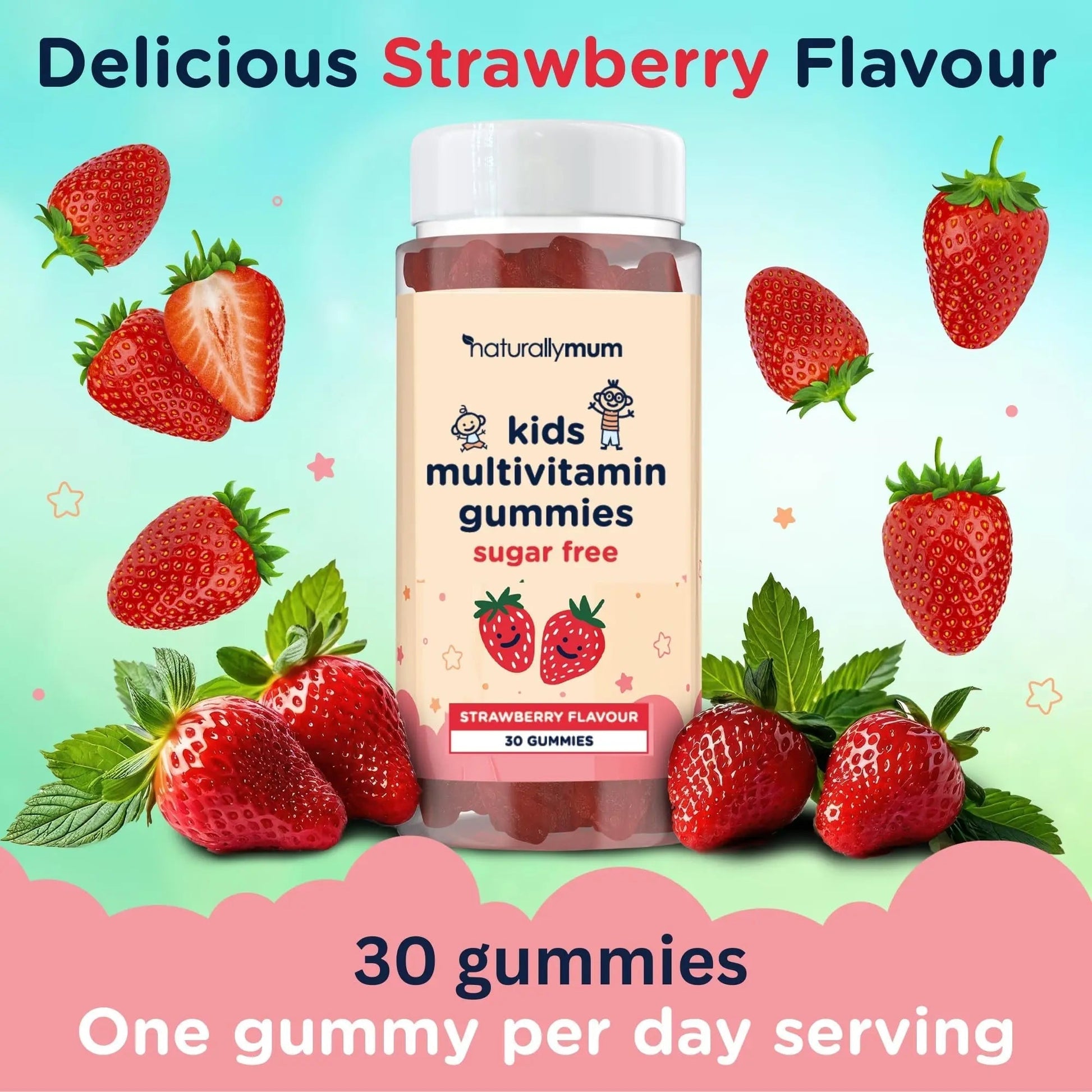 NaturallyMum Kids Multivitamin Gummies | for Children | Vegan Friendly | 30 Chewable Gummies | with Vitamins A, D, E, B6, B12, C | NaturallyMumBuy Supplements Australia
