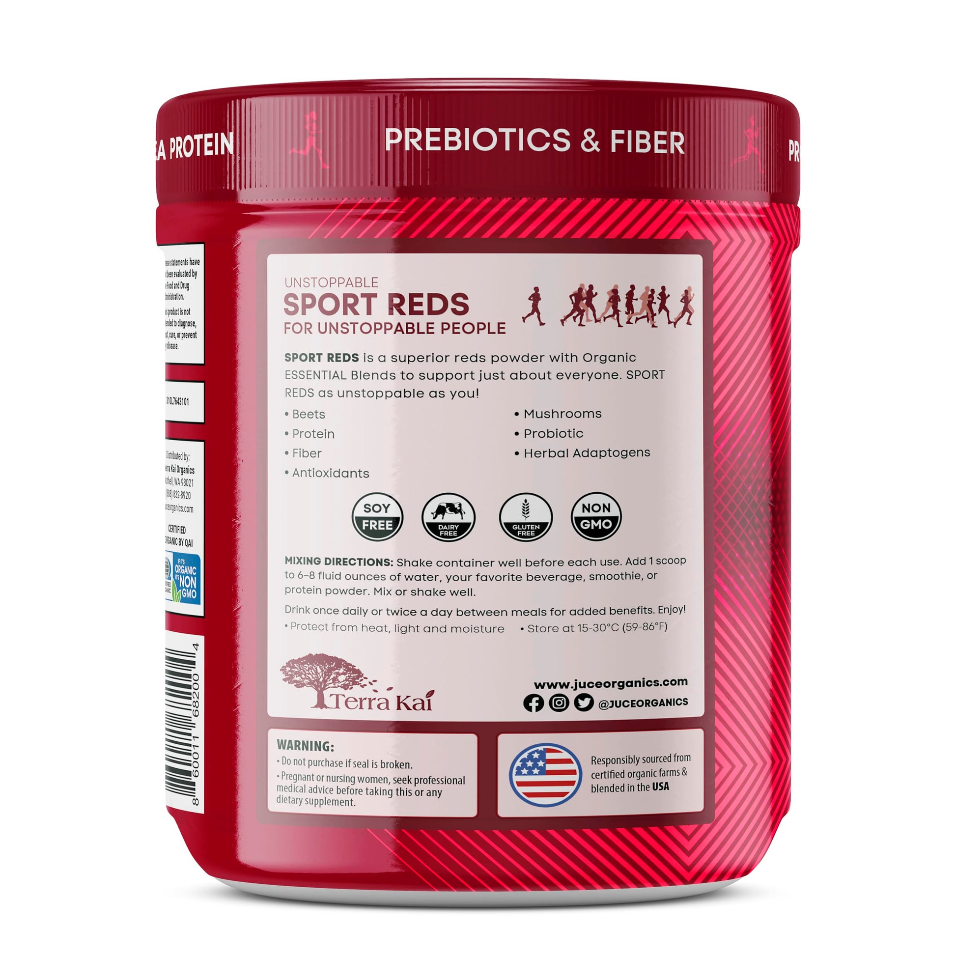 Terra Kai Organics Juce SR7 Sport Reds Organic Fruit & Veggies w/Pea Protein | 43 Superfoods, Antioxidants, Mushrooms, Beets, Herbal Adaptogens, Probiotic, Fiber, Garden Berry Flavor (30 Servings) Terra Kai OrganicsBuy Supplements Australia