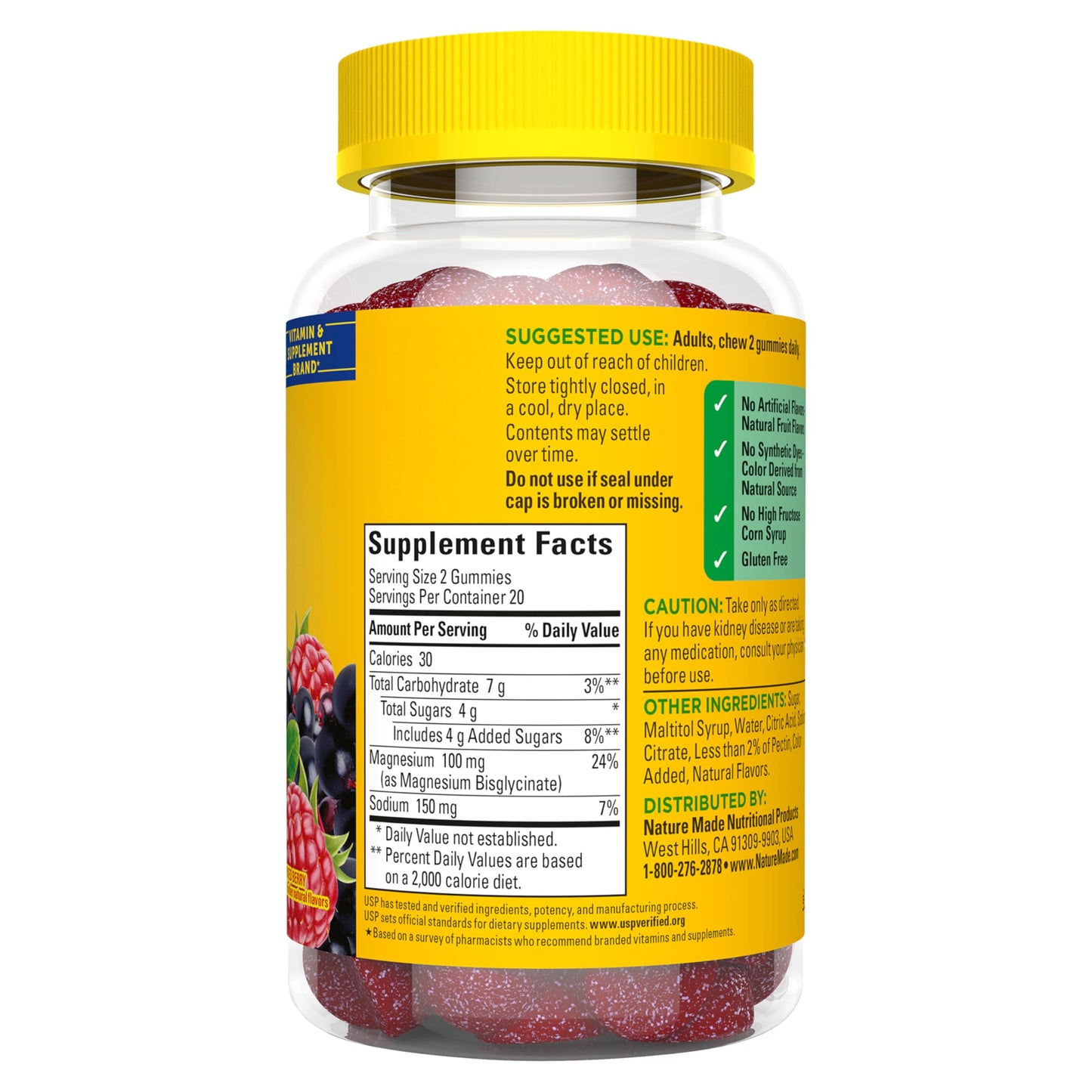 Nature Made High Absorption Magnesium Glycinate Gummies 100 mg per Serving, Muscle, Nerve, Bone and Heart Support