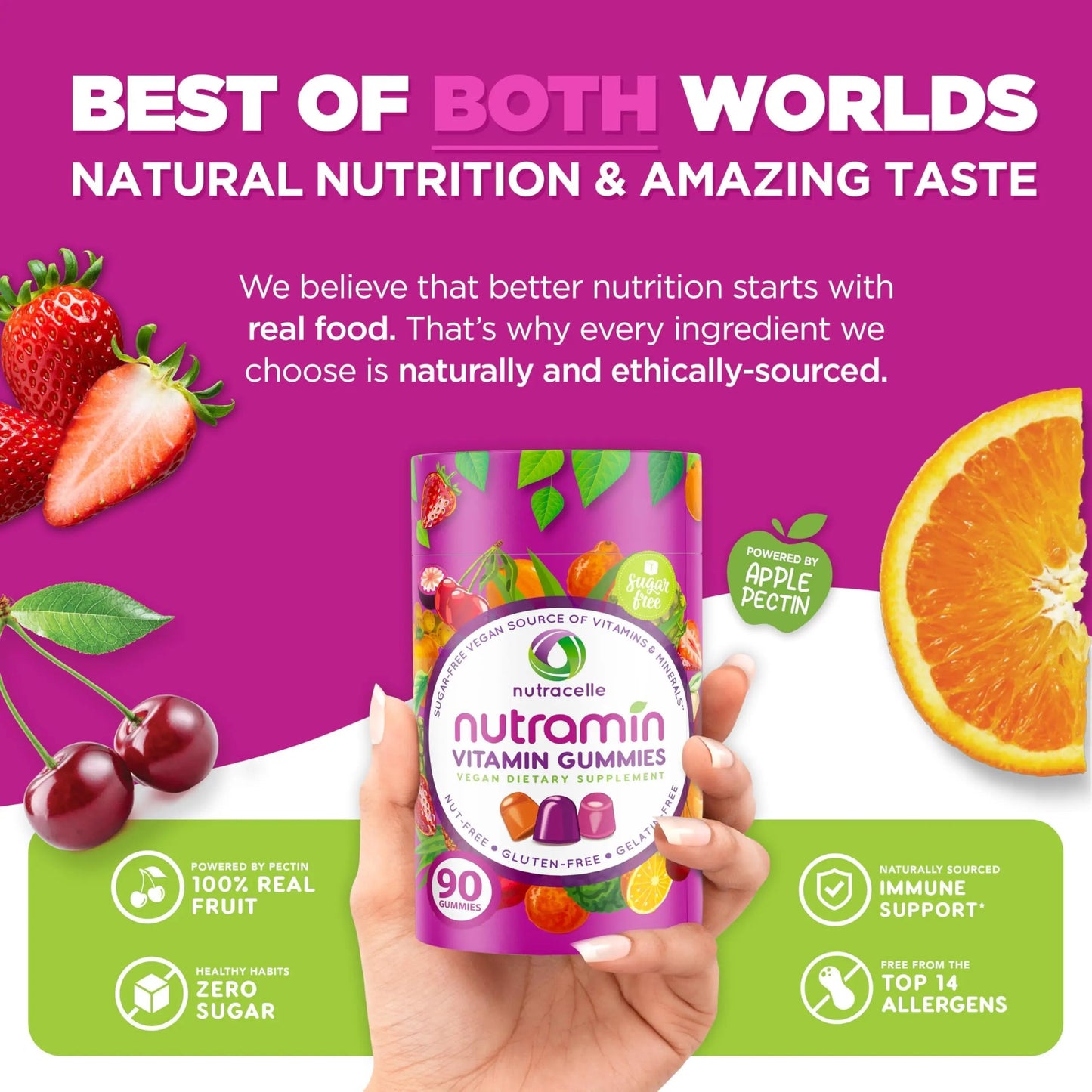 NUTRAMIN Daily Vegan Keto Multivitamin Gummies Non-GMO Natural Vitamin C, D + Zinc for Immunity, Plant-Based, Sugar-Free NutracelleBuy Supplements Australia