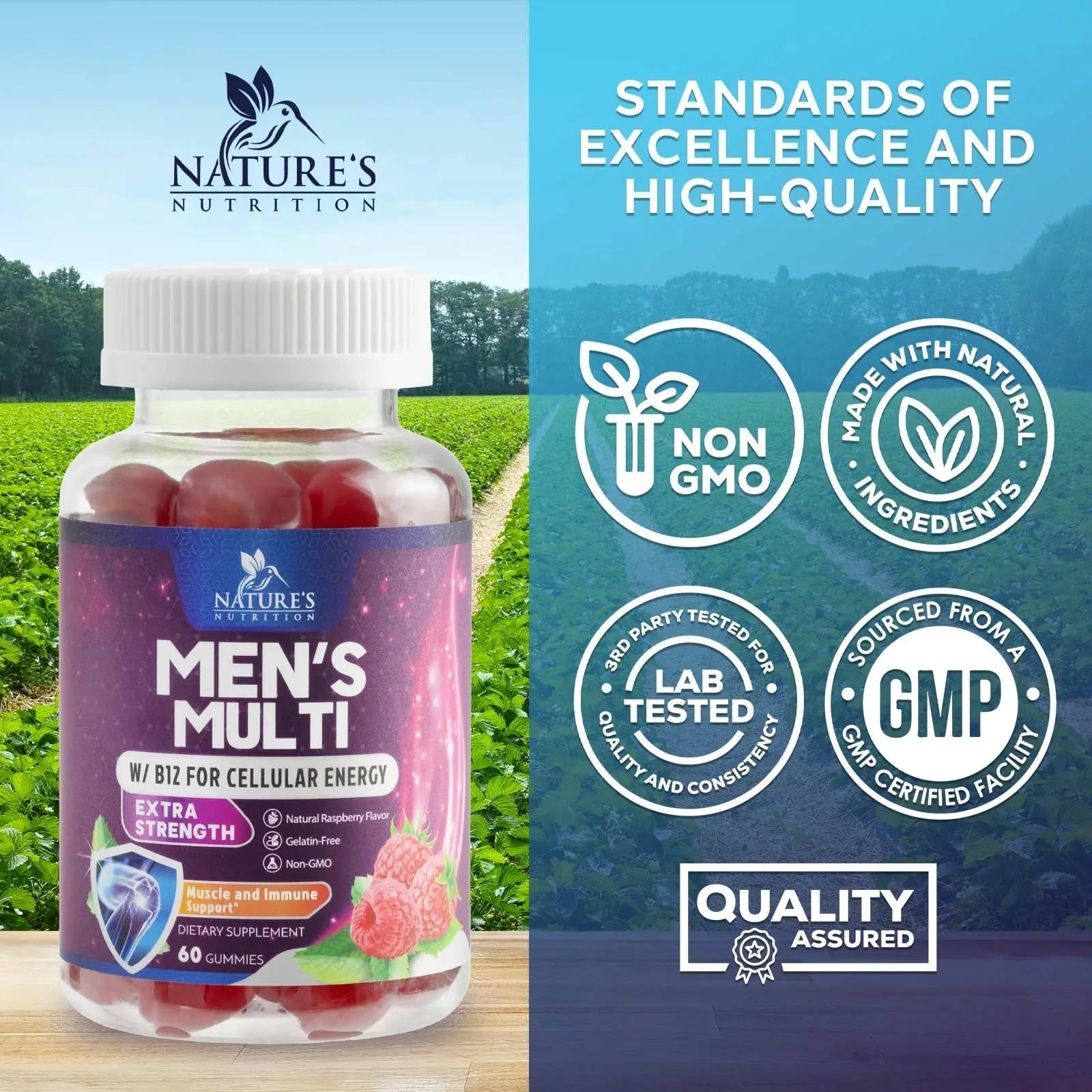 Multivitamin for Men - Complete Daily Mens Multivitamin Gummies with Vitamin D, B Vitamins, Zinc & More - Energy, Memory, Focus & Immune Health Support Nature's Nutrition
