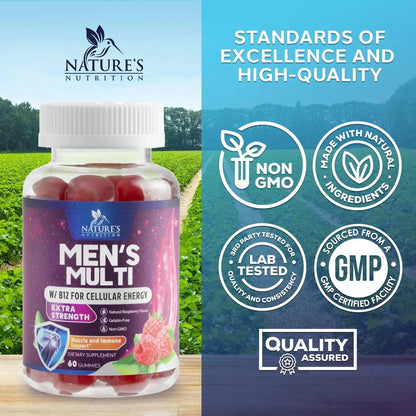 Multivitamin for Men - Complete Daily Mens Multivitamin Gummies with Vitamin D, B Vitamins, Zinc & More - Energy, Memory, Focus & Immune Health Support Nature's Nutrition