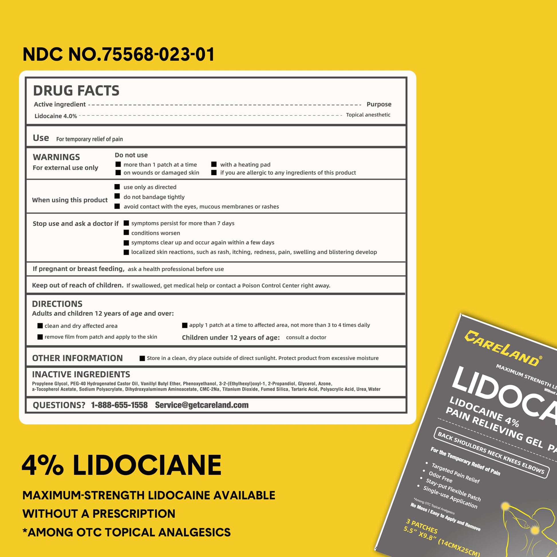 CARELAND 4% Extra Large Lidocaine Patches Maximum Strength Pain Relief Patch XL for Back & Shoulder,Back Pain Relief Products Patches & Flexible Fabric Numbs Away Pain, 6 Ct. CARELANDBuy Supplements Australia