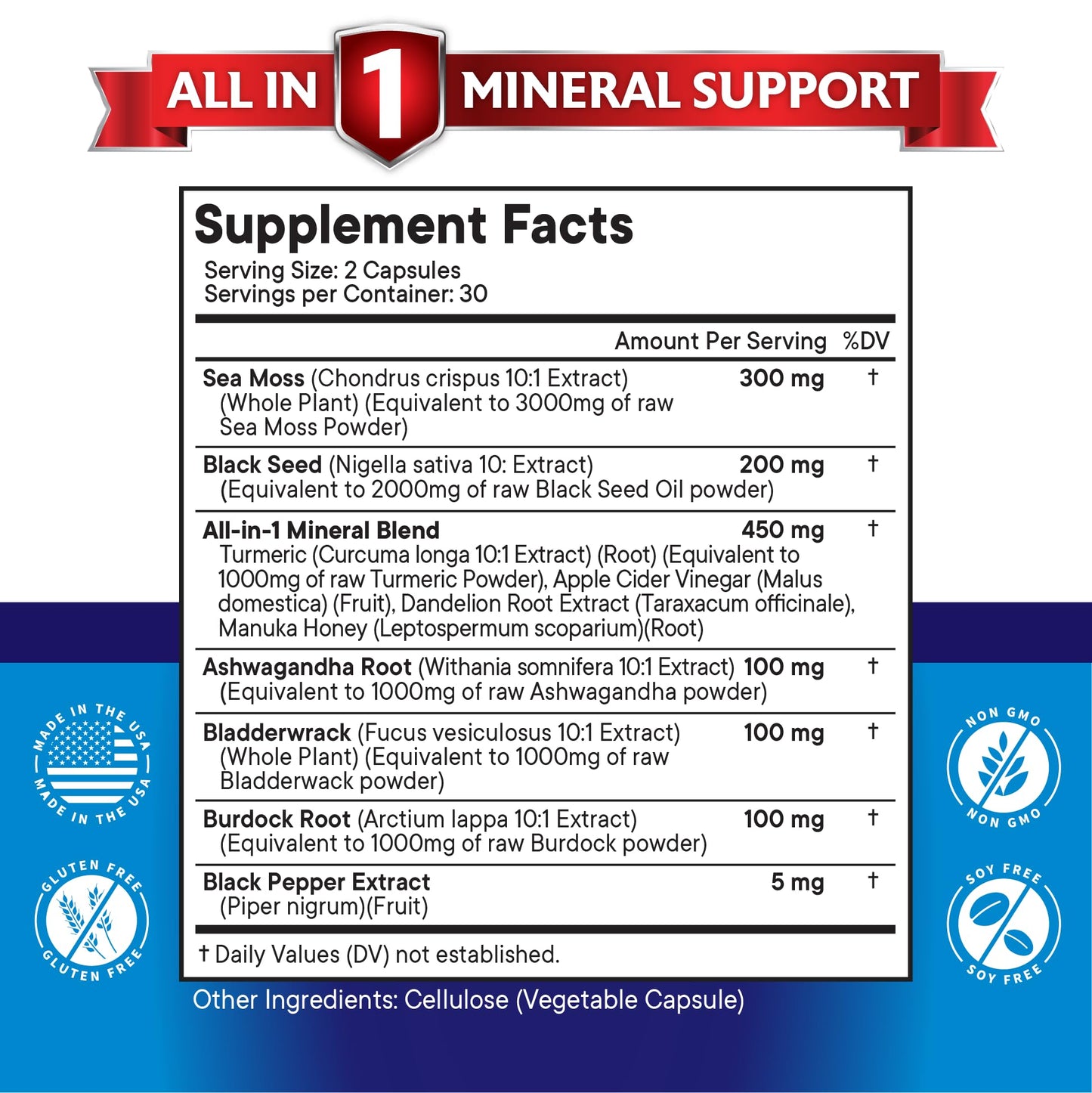 Silica Sea Moss 3000mg Black Seed Oil 2000mg Ashwagandha 1000mg Turmeric 1000mg NEW AGEBuy Supplements Australia