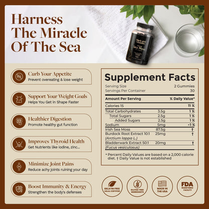Black Girl Vitamins - Irish Sea Moss Gummies - SeaMoss + Bladderwrack & Burdock - 92 Minerals for Thyroid, Metabolism, and Immunity - Vegan