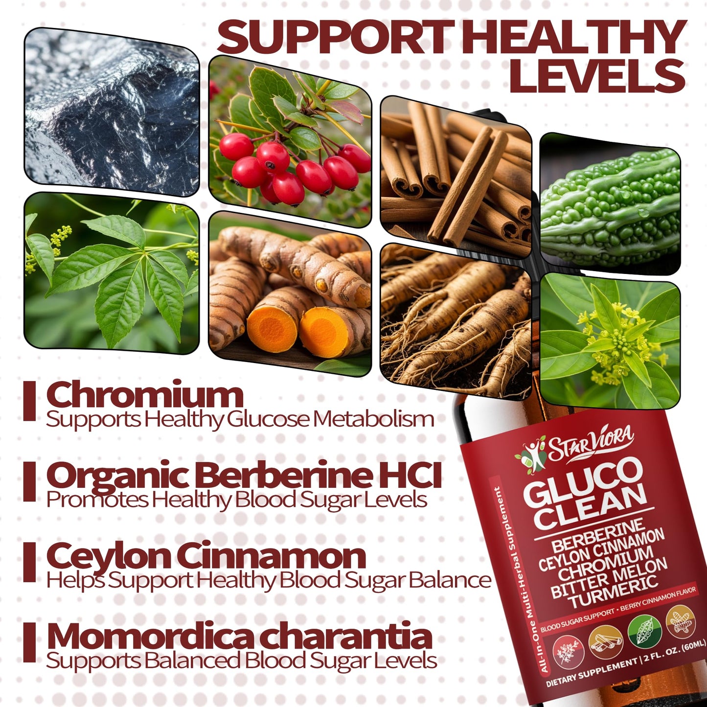 StarViora Gluco Clean Sugar-Free Herbal Blend with Berberine & Chromium, Bitter Melon, Ginseng and Alpha Lipoic Acid for Daily Wellness StarVioraBuy Supplements Australia