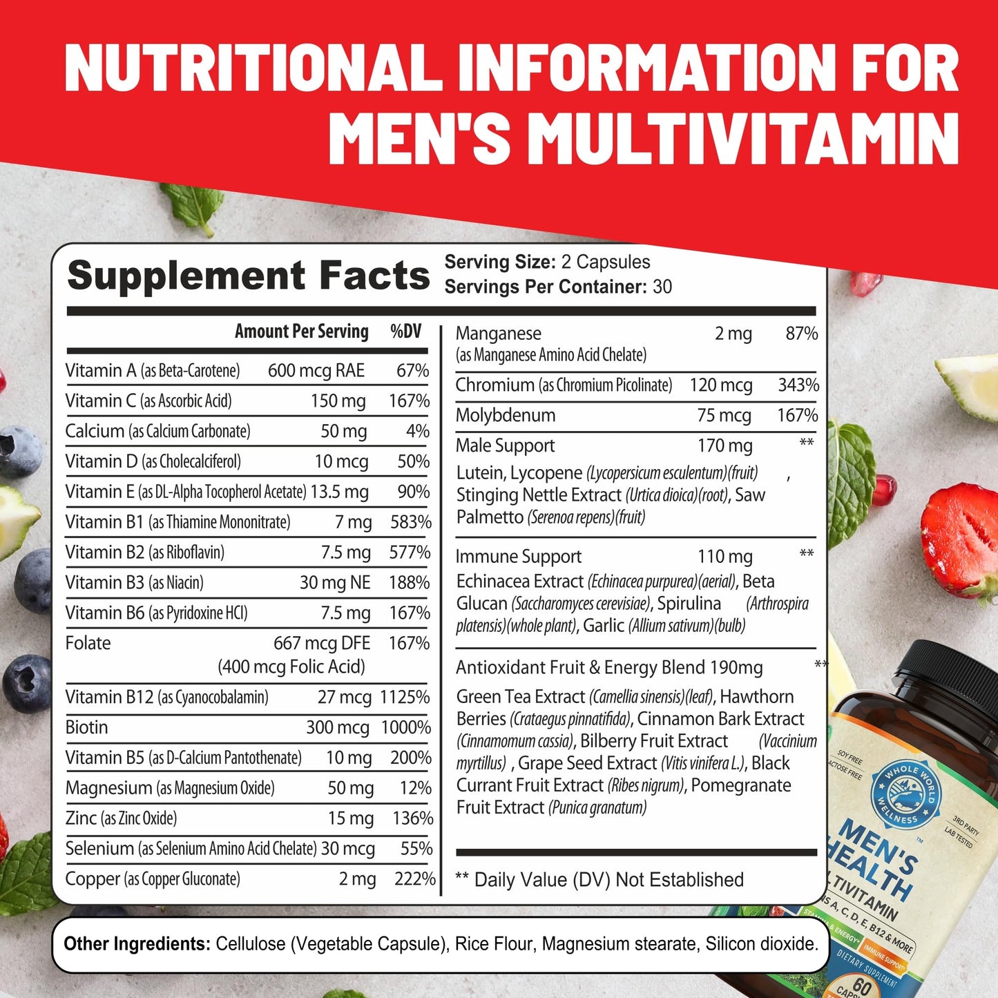 Whole World Wellness Mens Daily Multivitamin Multimineral Supplement for Energy, Focus, Stamina & Performance. Made for Men with 30+ Nutrients, Fruit & Energy Blend. Mens Vitamins, Made in The USA. WHOLE WORLD WELLNESSBuy Supplements Australia