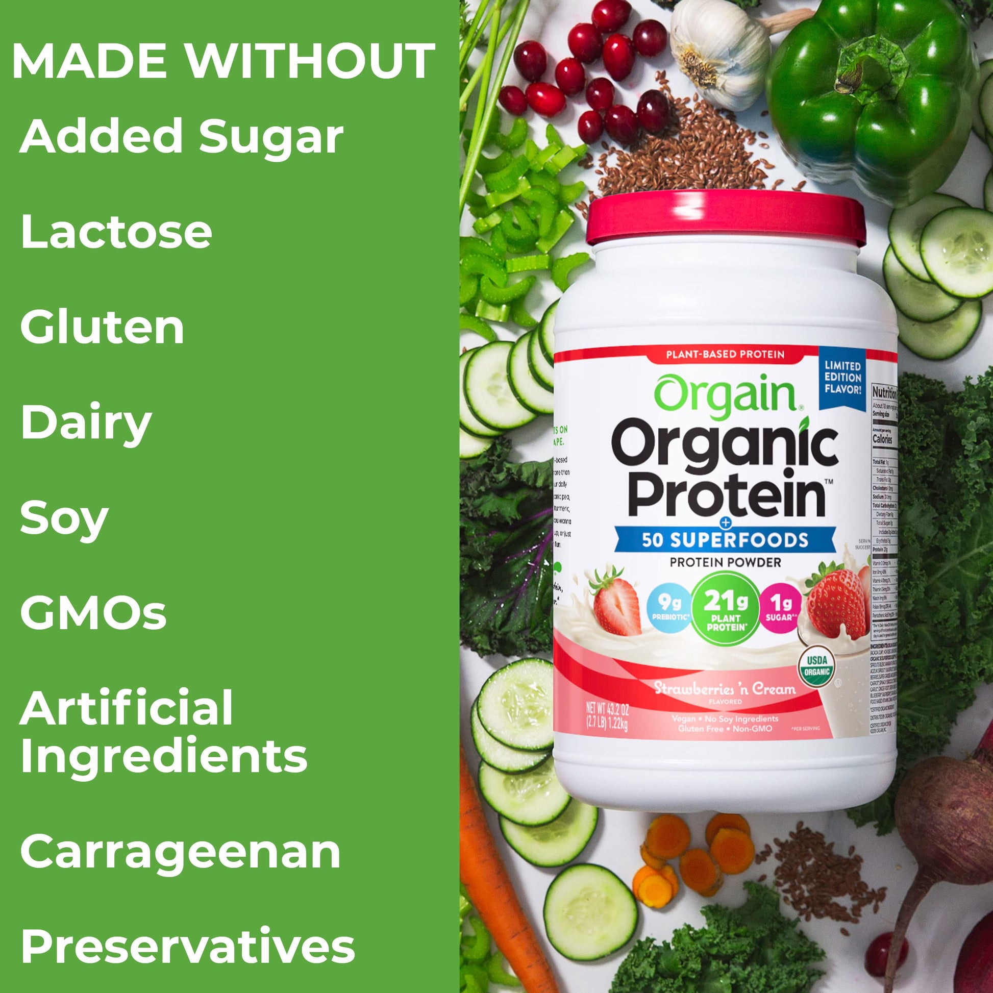 Orgain Organic Vegan Protein Powder + 50 Superfoods, Strawberries and Cream OrgainBuy Supplements Australia