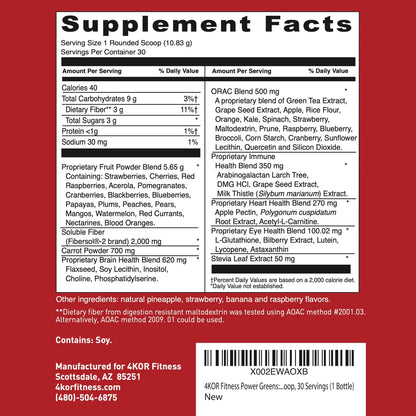 4KOR Fitness Power Reds & Greens: an Energizing Greens Drink Made up of Antioxidant-Rich Superfoods, Gluten-Free and Vegetarian, 30 Servings (1 Bottle) 4KOR FitnessBuy Supplements Australia