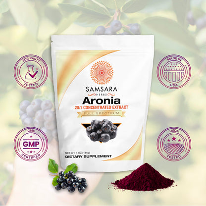 Samsara Herbs Aronia Berry 20:1 Extract Powder (16oz/454g) - Antioxidant, Flavonoids and Polyphenols Supplement - High ORAC - Native American Berry - Improved Wellbeing Samsara HerbsBuy Supplements Australia