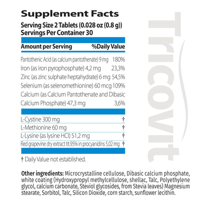 Tricovit Hair Growth Supplement - Nail & Hair Health Vitamins with Amino Acids, Minerals & Antioxidants - Dermatologist-Formulated & Gluten-Free Vitamins and Supplements for Women & Men (60 tablets) TricovitBuy Supplements Australia