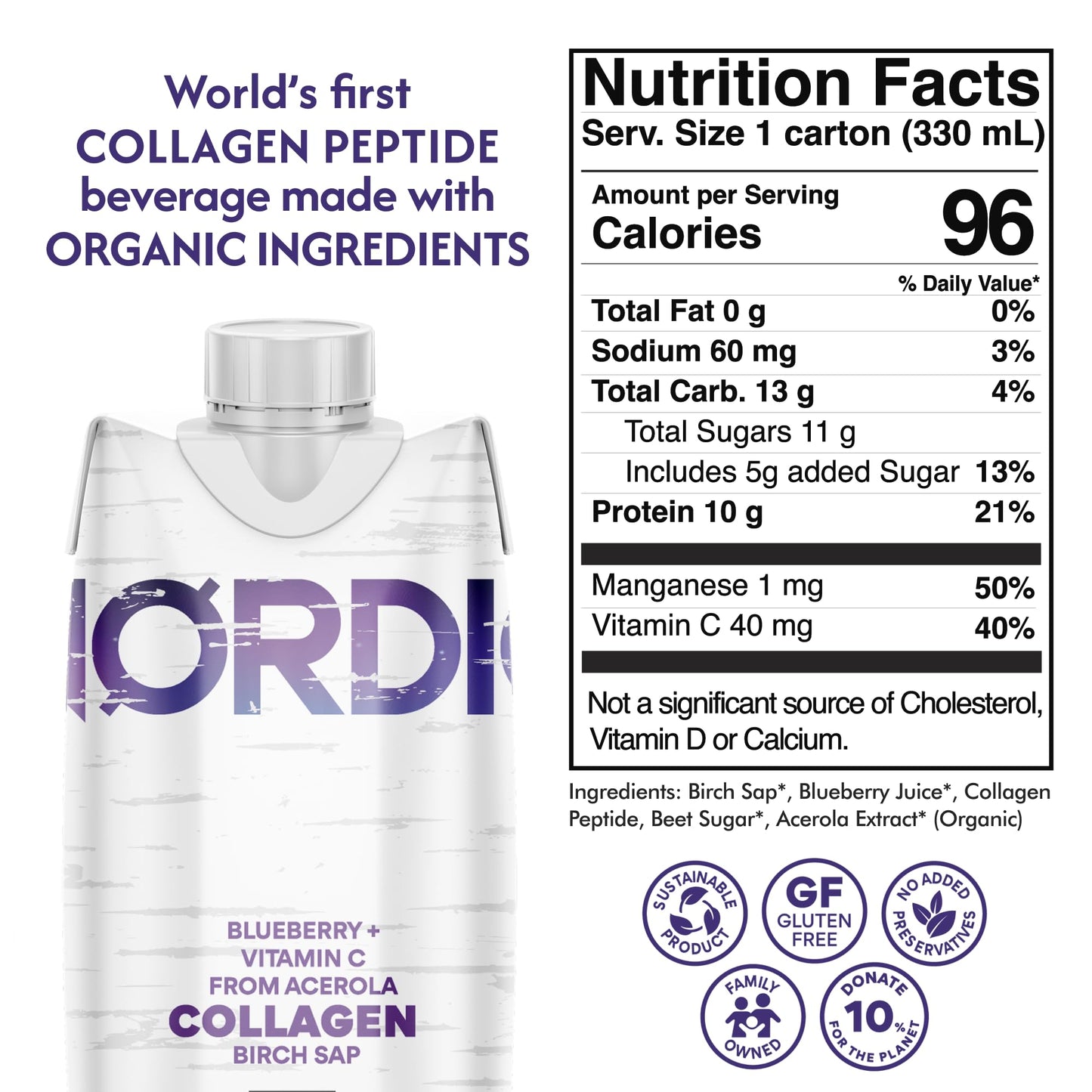 Nordic Liquid Collagen Peptide Drink, Organic Birch Sap, Wild blueberry + Vitamin C, Made in Finland - 10g Clinically Studied Grass Fed Collagen Peptides for Skin Hair Nails & Joint Support, with Silica, BPA-Free Beverage (12 Pack) Nordic Tree WaterBuy Supplements Australia