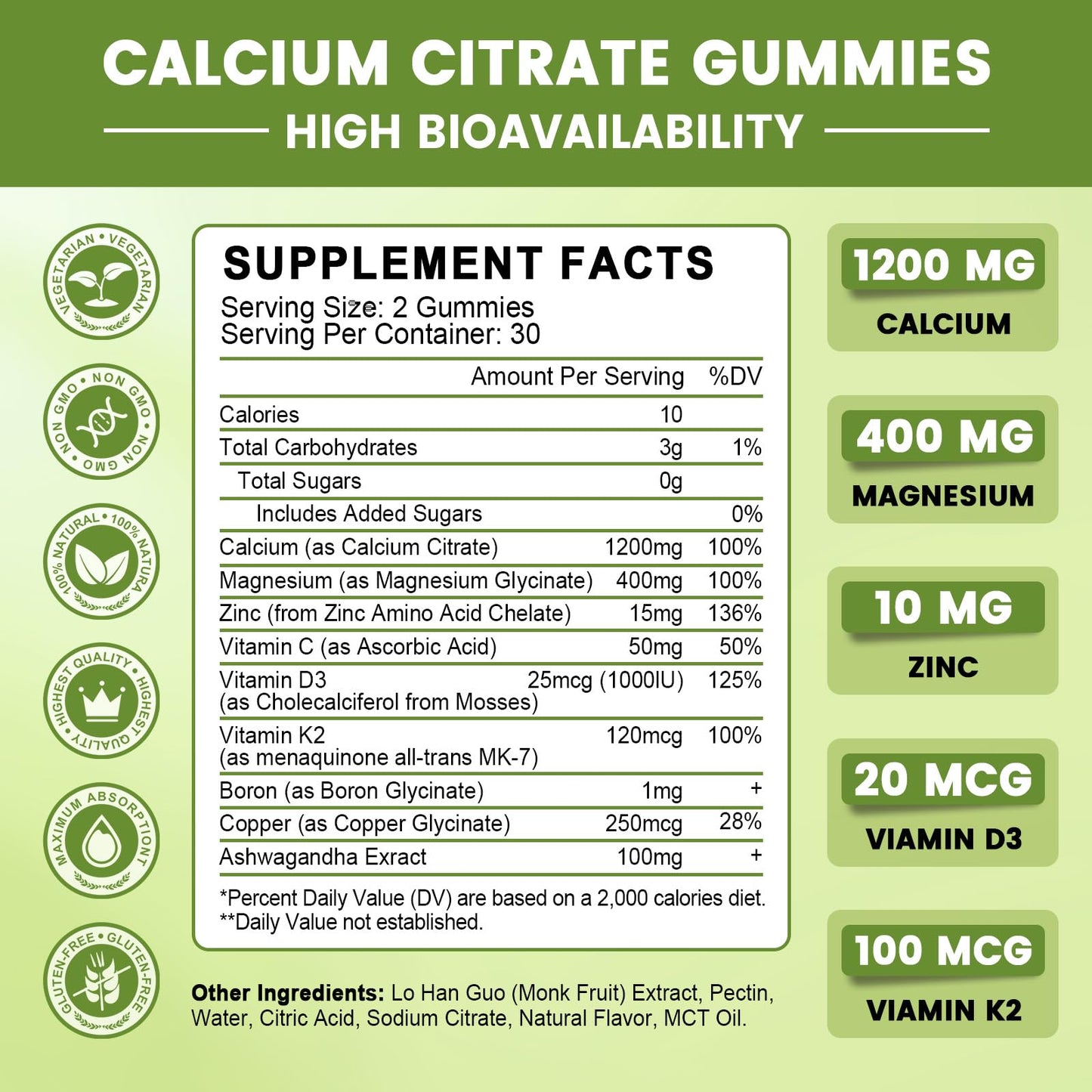 Calcium Citrate Gummies for Women, 1200mg Calcium Citrate Magnesium with Vitamin C D3 K2, Absorption Calcium Supplements for Bone, Muscle, Immune, Sugar Free (120Count) GONGOTABuy Supplements Australia