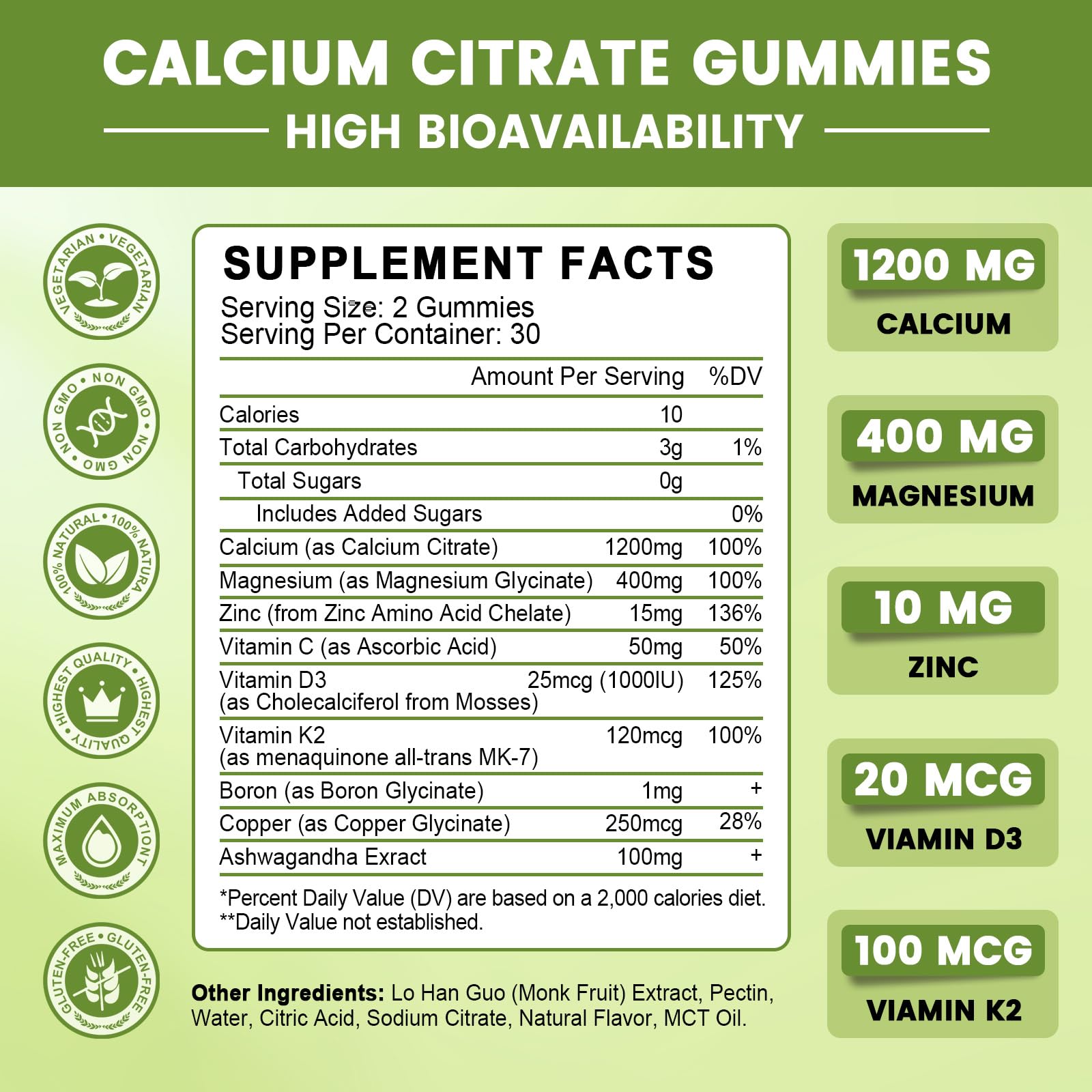 Calcium Citrate Gummies for Women, 1200mg Calcium Citrate Magnesium with Vitamin C D3 K2, Absorption Calcium Supplements for Bone, Muscle, Immune, Sugar Free (120Count) GONGOTABuy Supplements Australia