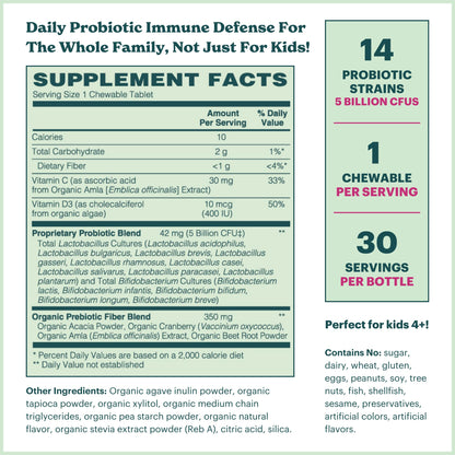MamaDoc Rx Certified Organic Kids & Teens Probiotic Immune Defense - 5 Billion CFUs | Sugar Free, Vegan, Gluten-Free | 14 Probiotic Strains, Prebiotics, Vitamin C & D | 30 Chewable Tablets, Ages 4+ MamaDoc RxBuy Supplements Australia