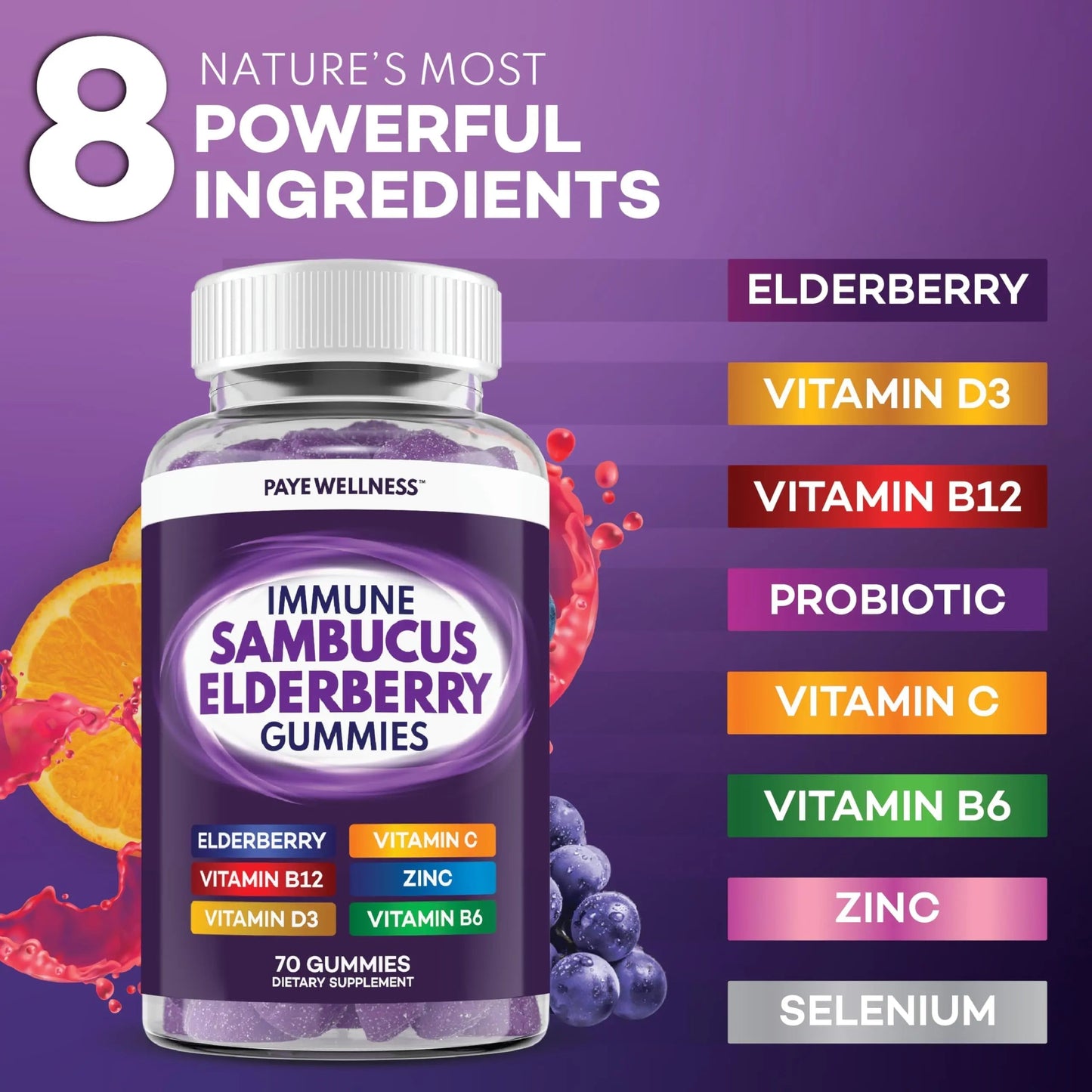 Elderberry Gummies Immune Support, Daily Support for Kids and Adults*, with Sambucus Elderberry, Zinc, Vitamin C, D3, B6, B12, Plus PAYÉBuy Supplements Australia