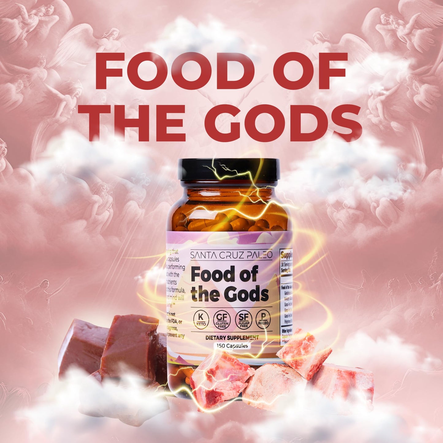 Santa Cruz Paleo, Food of the Gods Grass Fed Beef Organ Supplement for Men and Women, with Collagen, Maca Root, Colostrum, Bone Broth, Iron, Vitamin B12, Gluten Free, Keto Friendly, 30 Servings Santa Cruz PaleoBuy Supplements Australia