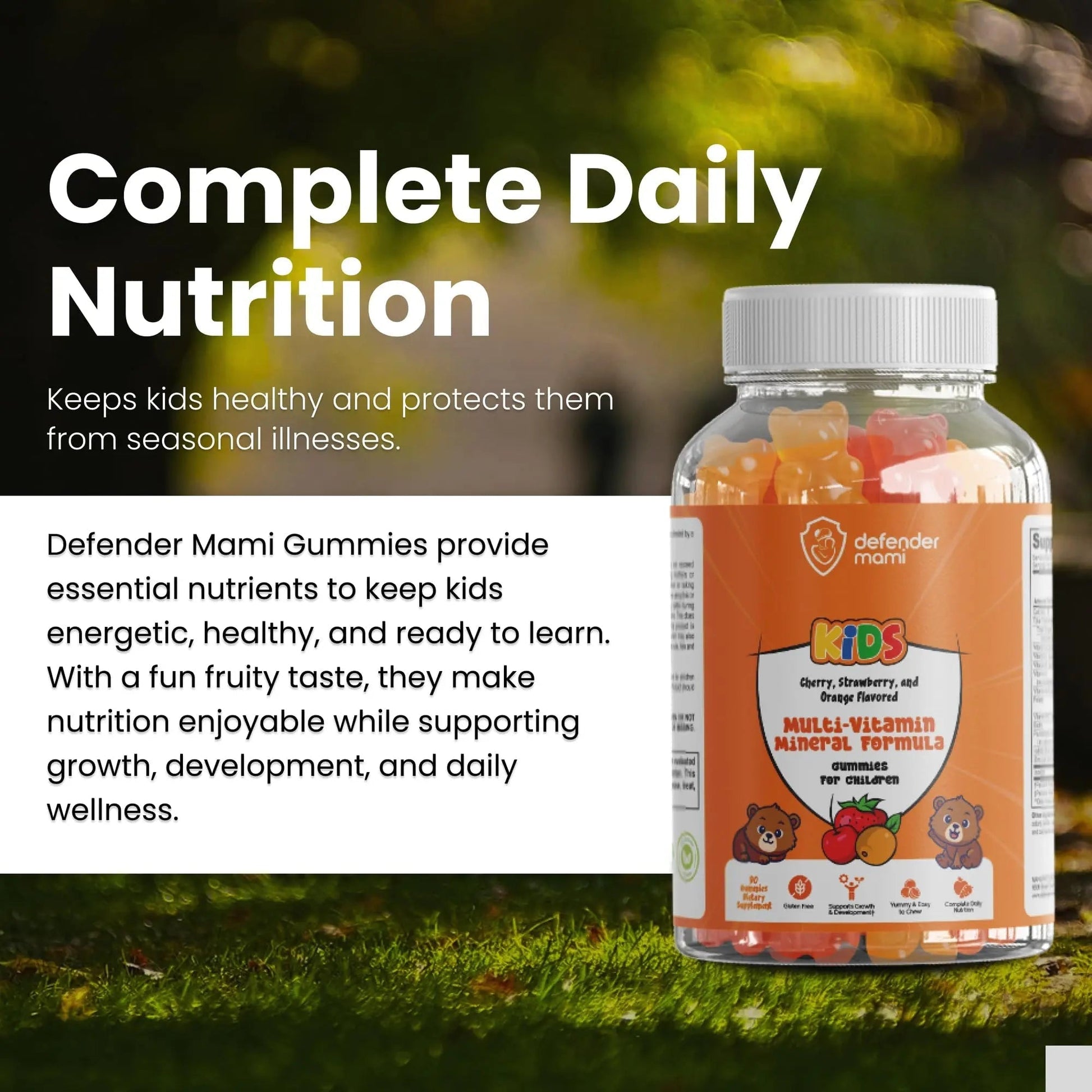 Defender Mami Kids Vitamin Gummies – Multivitamin & Mineral Formula, Non‑GMO · Gluten‑Free, 90 Count Chewables for Daily Immune Defender Mami