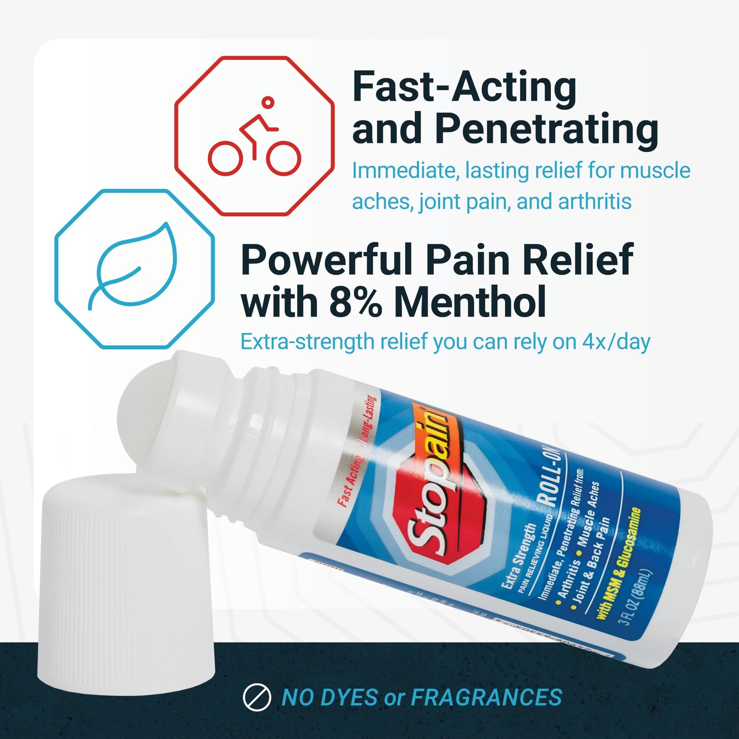 Stopain Pain Relief Roll On Gel 3oz, USA Made, Max Strength Fast Acting with MSM, Glucosamine, Menthol for Arthritis, Lower Back, Knee, Neck, HSA FSA Approved OTC Topical Analgesic Products StopainBuy Supplements Australia