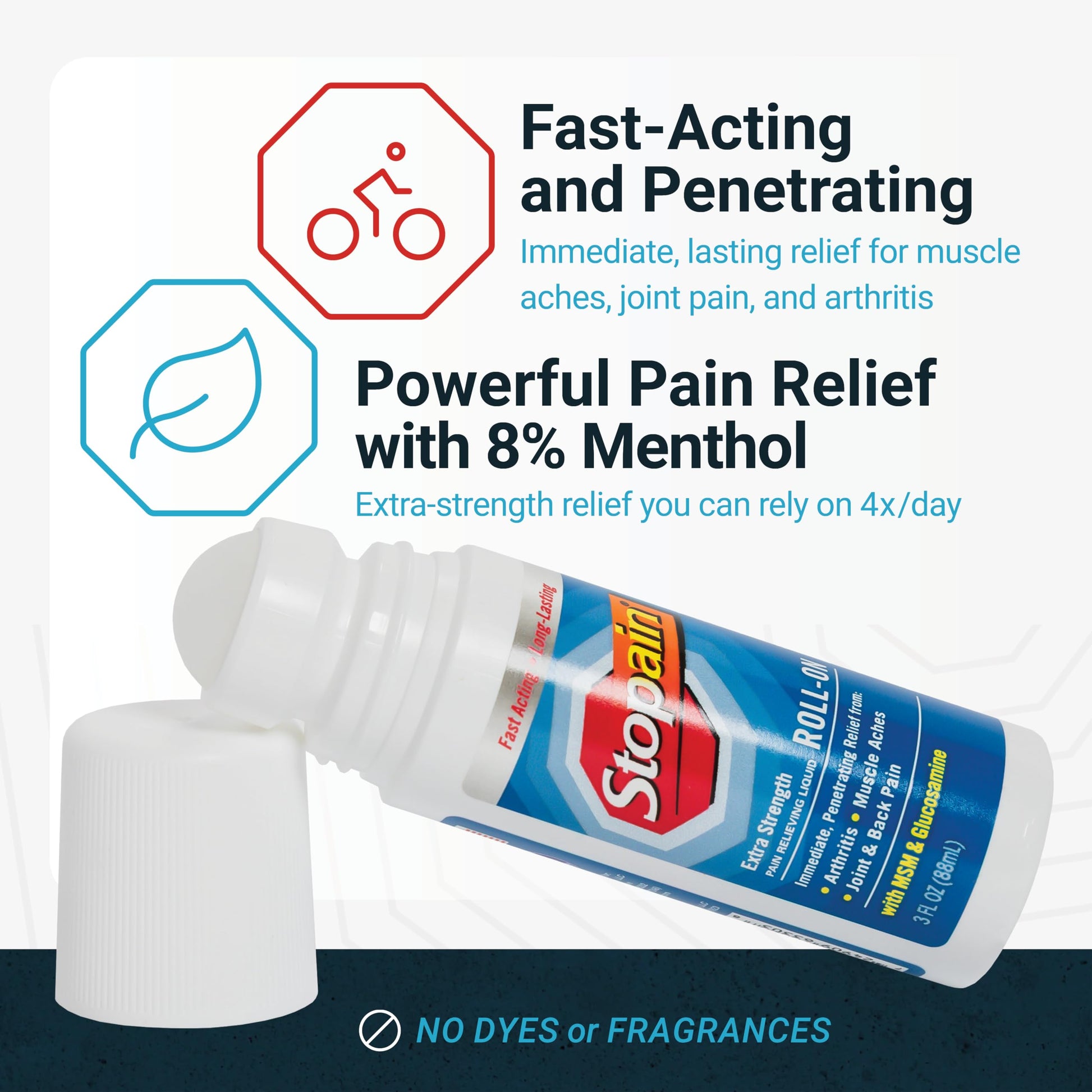 Stopain Pain Relief Roll On Gel 3oz, USA Made, Max Strength Fast Acting with MSM, Glucosamine, Menthol for Arthritis, Lower Back, Knee, Neck, HSA FSA Approved OTC Topical Analgesic Products StopainBuy Supplements Australia