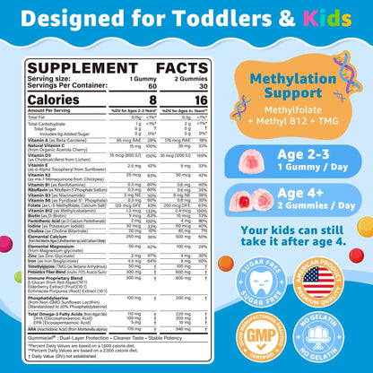 Toddler Multivitamin Gummies with Iron, Omega-3, ARA, Calcium, Prebiotic | Methylated Vitamins for Kids Ages 2+ | Overall Support | LILICAREBuy Supplements Australia