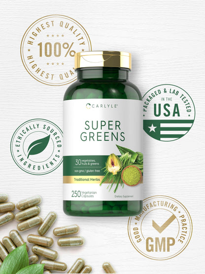 Carlyle Super Greens Capsules | 250 Count | Blend of 13 Vegetables and Greens Plus 17 Fruits | Non-GMO & Gluten Free Supplement CarlyleBuy Supplements Australia