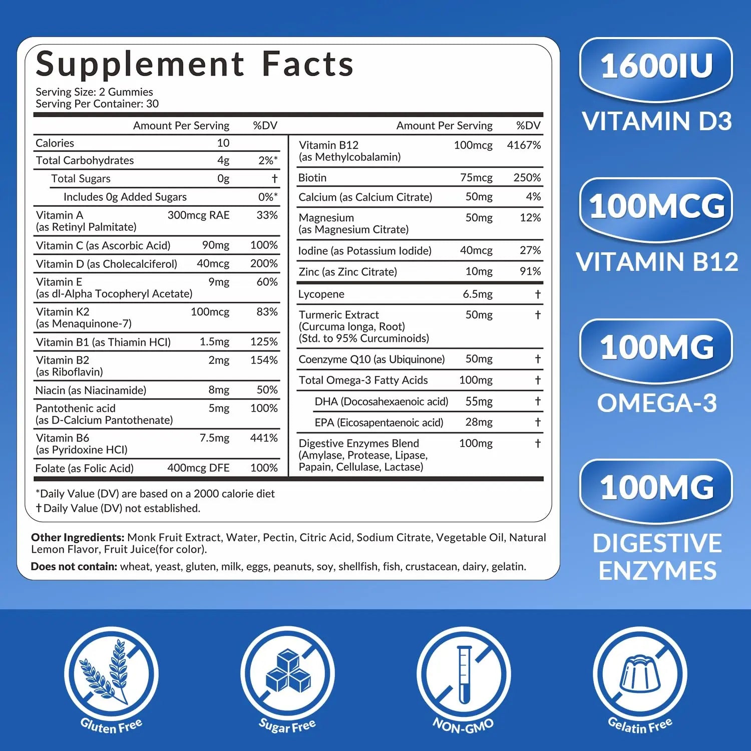WEEVIT Mens Multivitamins Gummies, Omega 3, CoQ10, Turmeric, Lycopene, Digestive Enzymes, Daily Mens Vitamins A C D E B6 B12 WEEVIT