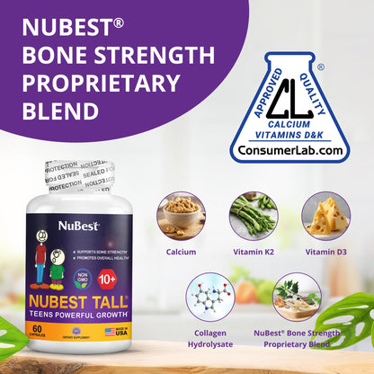 NuBest Tall 10+ Premium Bone Strength Formula, Enhanced Immunity and Overall Health for Age 10+ with Calcium, Vitamin D3, Vitamin K2