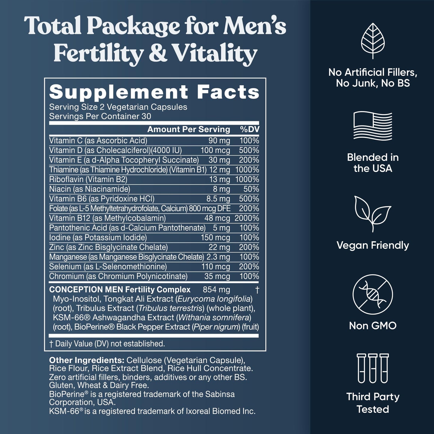 Eu Natural Conception for Him - Male Fertility Supplements with Ashwagandha, Folate & Zinc - Sperm Count, Motility & Strength Support