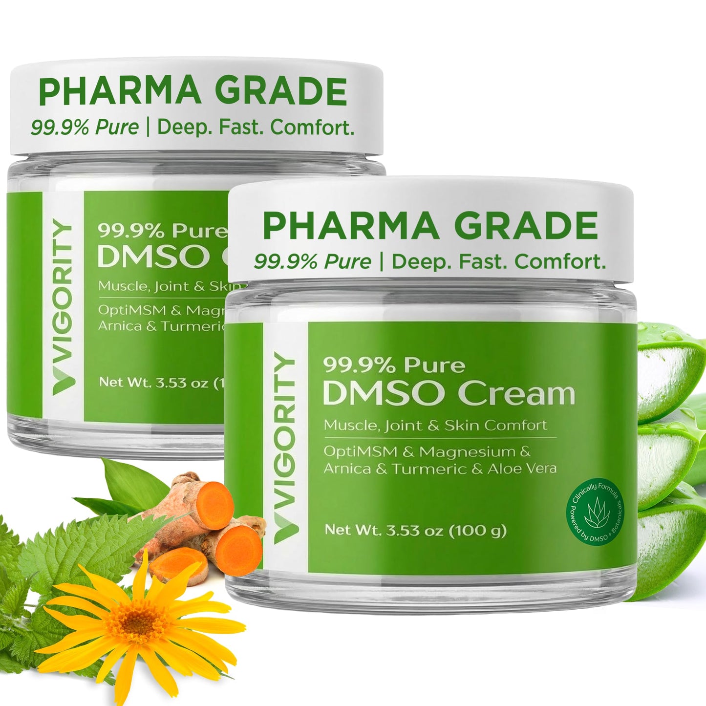 Vigority DMSO Cream 99.9% Pure for Topical Joint, Muscle Comfort - DMSO Pharmaceutical Grade Cream with Arnica, Magnesium, Turmeric, OptiMSM, Aloe Vera 2 Pack VigorityBuy Supplements Australia