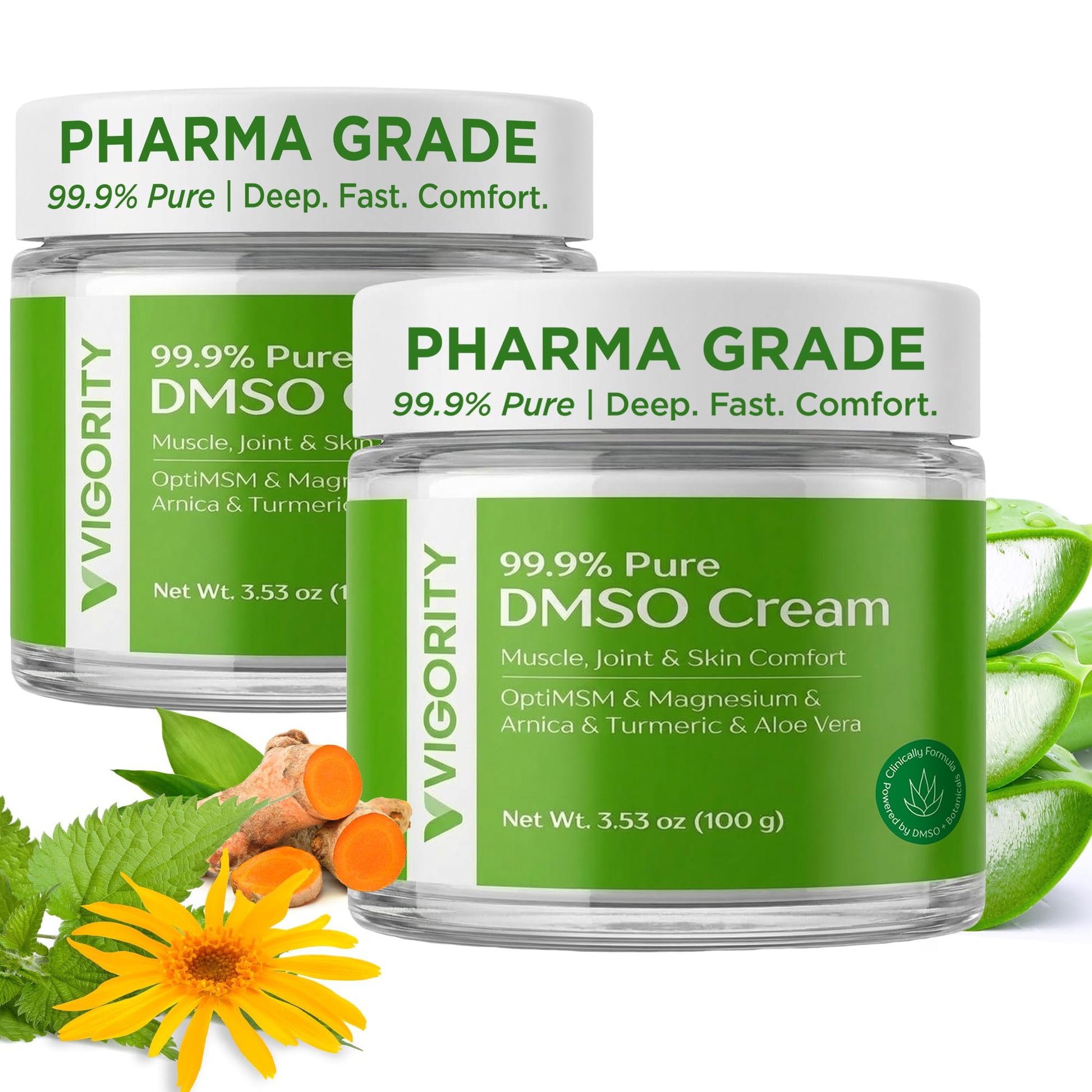 Vigority DMSO Cream 99.9% Pure for Topical Joint, Muscle Comfort - DMSO Pharmaceutical Grade Cream with Arnica, Magnesium, Turmeric, OptiMSM, Aloe Vera 2 Pack VigorityBuy Supplements Australia