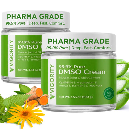 Vigority DMSO Cream 99.9% Pure for Topical Joint, Muscle Comfort - DMSO Pharmaceutical Grade Cream with Arnica, Magnesium, Turmeric, OptiMSM, Aloe Vera 2 Pack VigorityBuy Supplements Australia