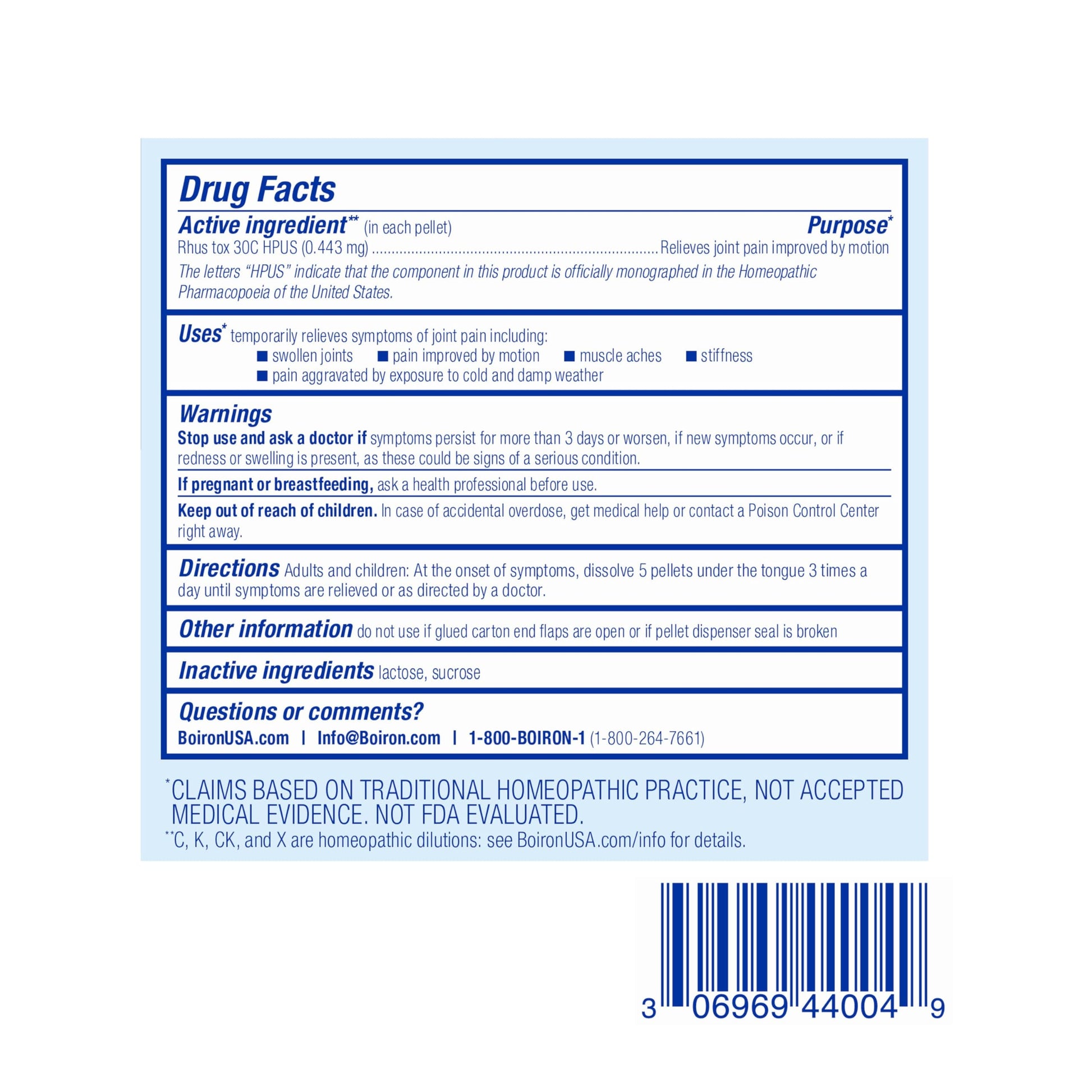 Boiron Rhus Tox 30C Homeopathic Medicine for Relief from Joint Pain, Muscle Aches, Swollen or Stiff Joints, and Weather Related Aches - 3 Count (240 Pellets) BoironBuy Supplements Australia