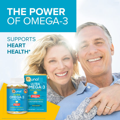 Qunol Fish Oil Omega 3 Mini Softgels, 1000mg Omega 3 EPA + DHA, Ultra Pure Supplements, Heart Health Support, Lemon Flavor