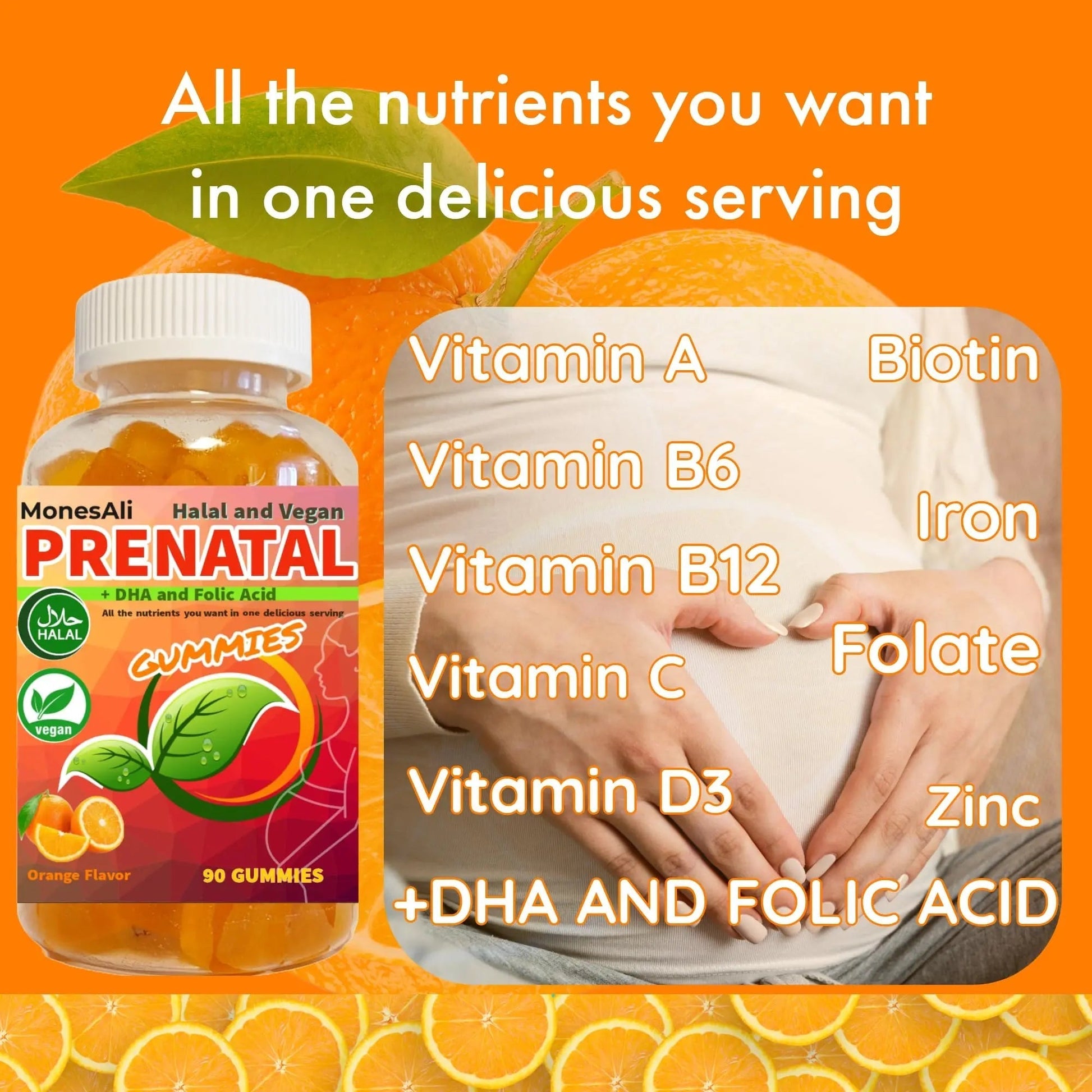 MonesAli Prenatal Gummies for Women Vitamins| & Postnatal | Vegan, Halal, Gelatin Free | with Folate, Iron & Biotin | MonesAli