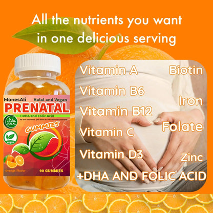 MonesAli Prenatal Gummies for Women Vitamins| & Postnatal | Vegan, Halal, Gelatin Free | with Folate, Iron & Biotin | MonesAli