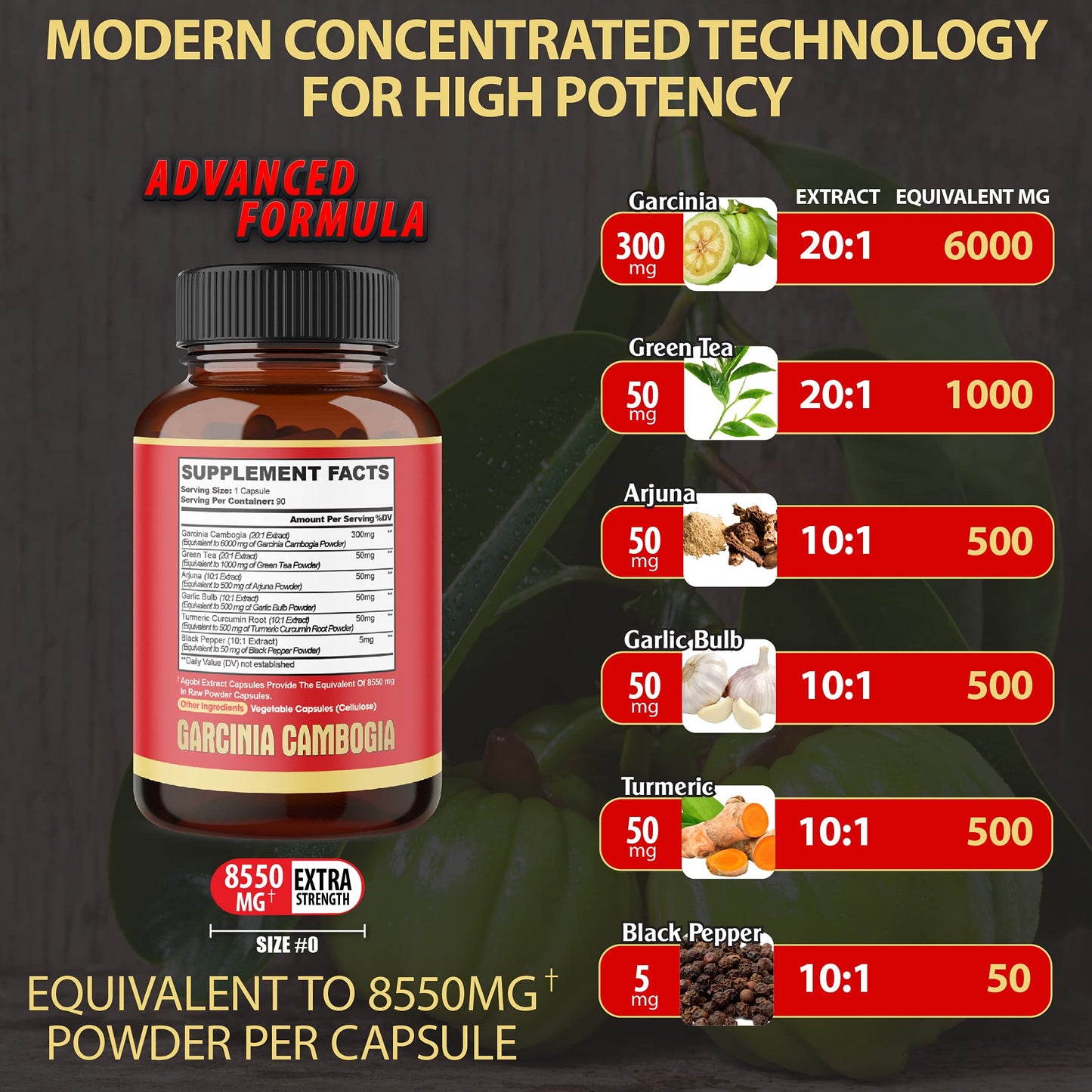 agobi Pure Garcinia Cambogia Capsules 8550mg - 6in1 with Green Tea, Arjuna, Garlic Bulb agobiBuy Supplements Australia