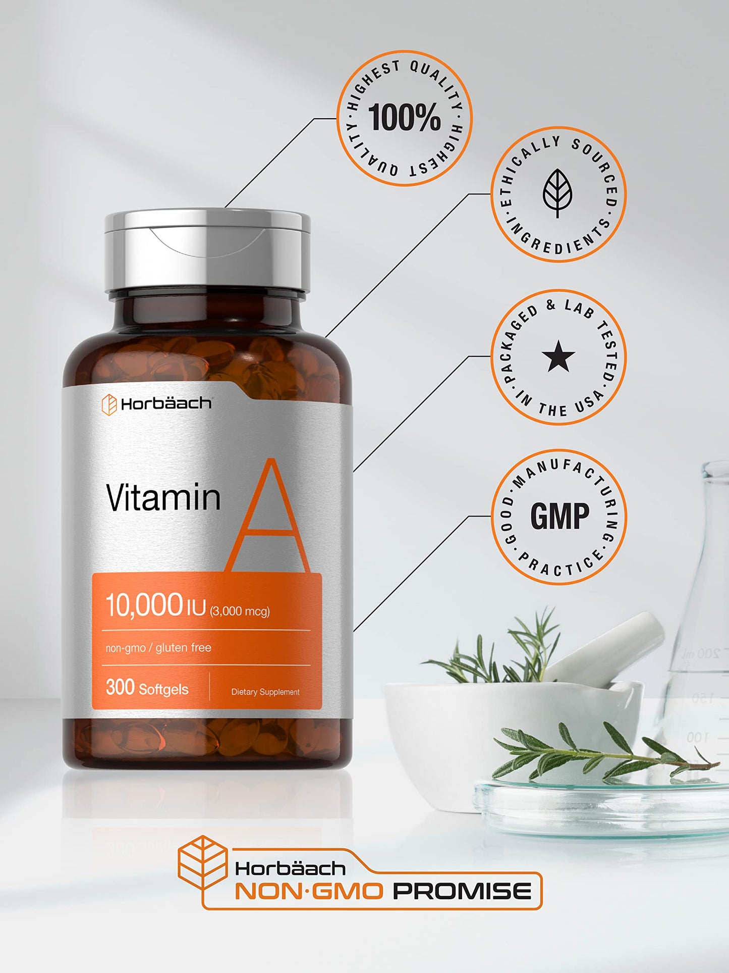 Vitamin A 10000 IU Softgels | 300 Count | Non-GMO, Gluten Free Supplement | by Horbaach HorbäachBuy Supplements Australia