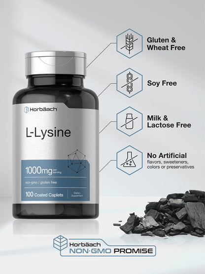 L-Lysine 1000mg | 100 Coated Caplets | Free Form Dietary Supplement | Vegetarian HorbäachBuy Supplements Australia