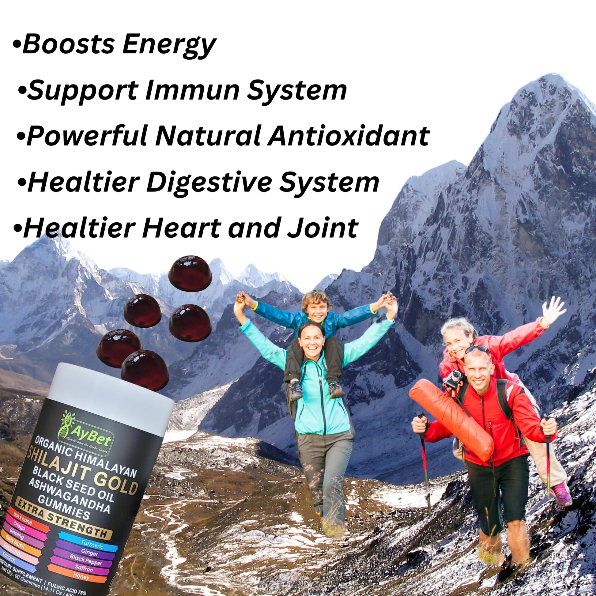 AyBet Organic Himalayan Shilajit Gold Gummies for Men and Women, Black Seed Oil, Ashwagandha, Ginseng, Turmeric, Gokshura, Lion's None, Lab Tested,%75 Fulvic Acid, No Sugar Added, Halal, 90Gummy AyBetBuy Supplements Australia