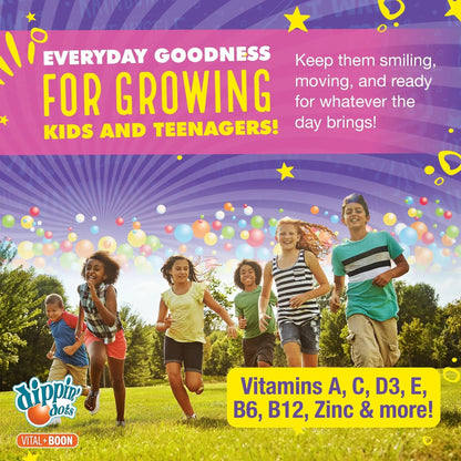 Dippin' Dots - Multivitamin Gummies for Kids Rainbow Fruit Flavor Complete Multivitamin Chewy Gummies Vitamin A, B, C, D3, E, B6, Zinc - 60 Count Vital+Boon