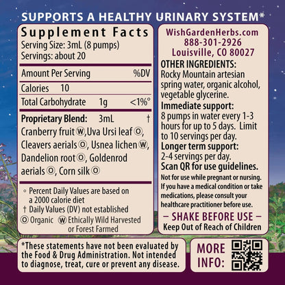 WishGarden Herbs Urinary Strength, Liquid Herbal Tincture, Cranberry, Uva Ursi & Usnea, Supports Urinary Tract Health, Eases Discomfort, Promotes Microbial Balance, 4oz WishGardenBuy Supplements Australia