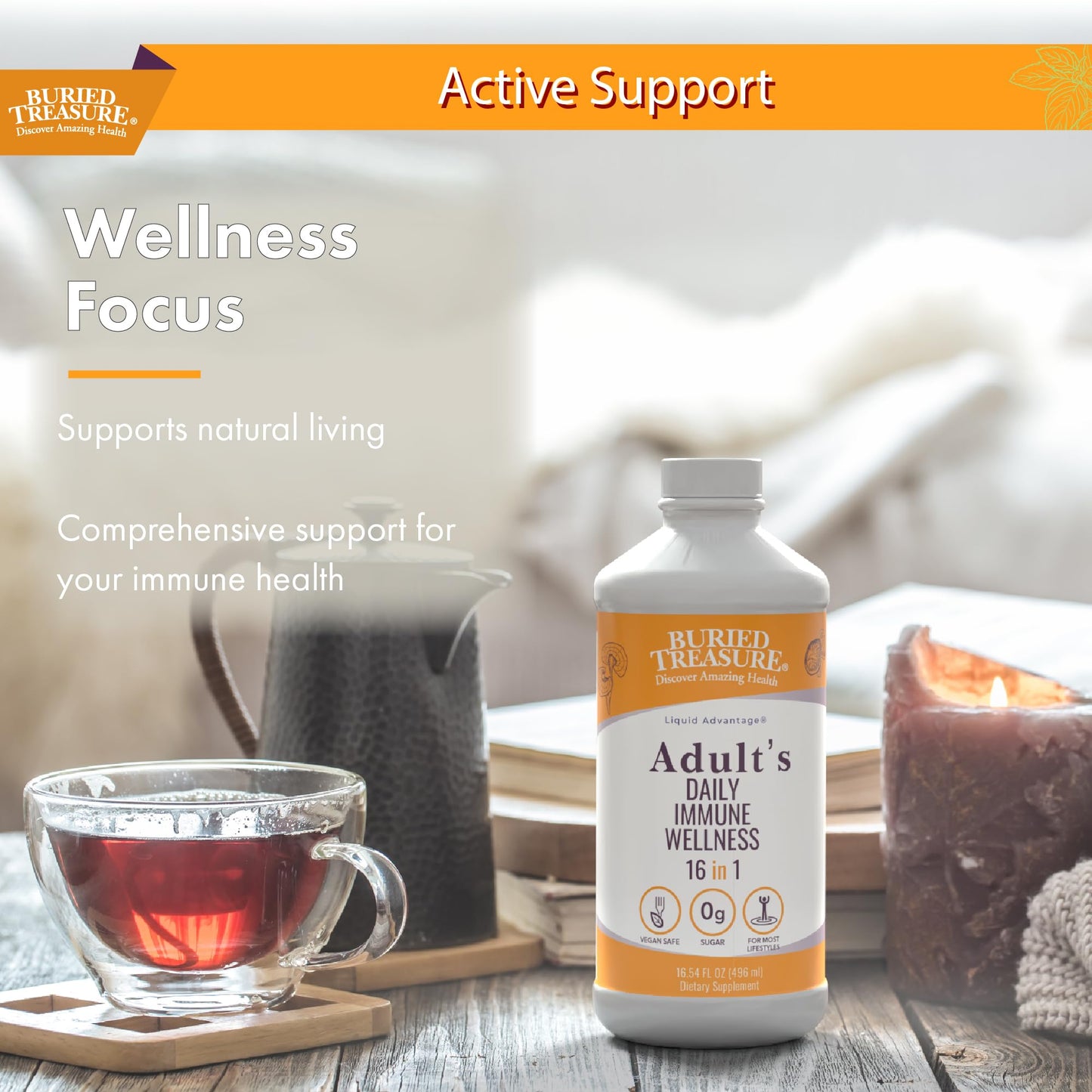 Buried Treasure Adult Daily Immune Wellness - 16 Fl oz, 16 serv, Liquid Nutrient Blend for Immune Support with Elderberry, Echinacea, Vitamins & more Buried TreasureBuy Supplements Australia