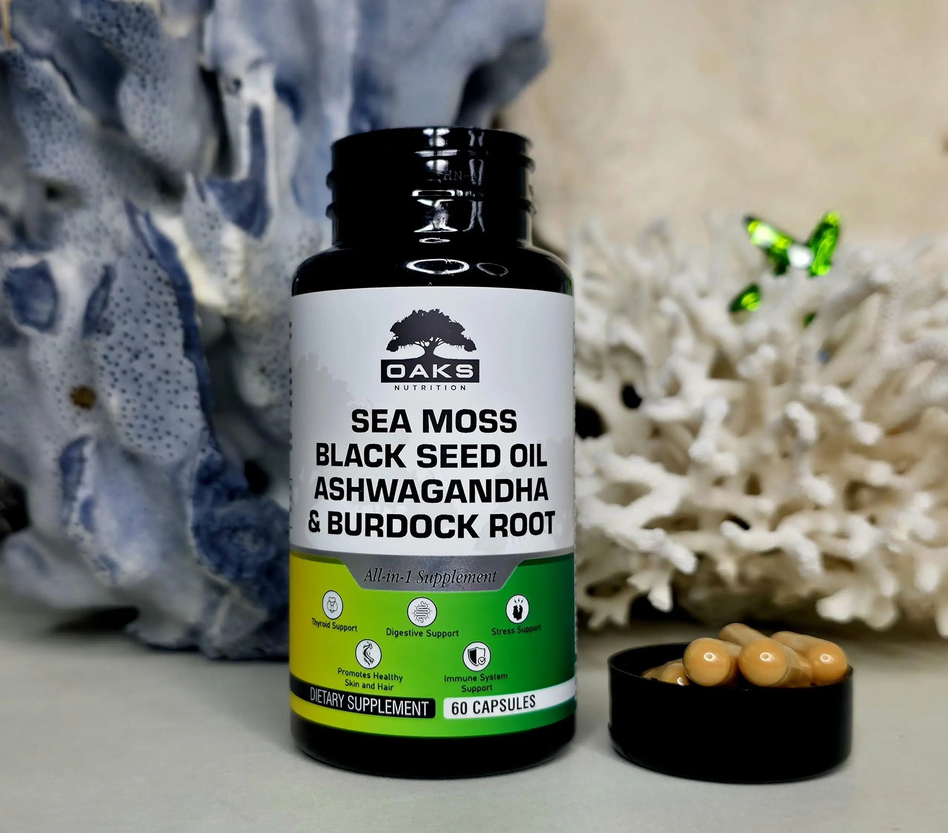 Oaks Nutrition Premium 15-in-1 Sea Moss Multivitamin with Black Seed Oil, Ashwagandha, Turmeric, Bladderwrack, Burdock, Elderberry Oaks NutritionBuy Supplements Australia