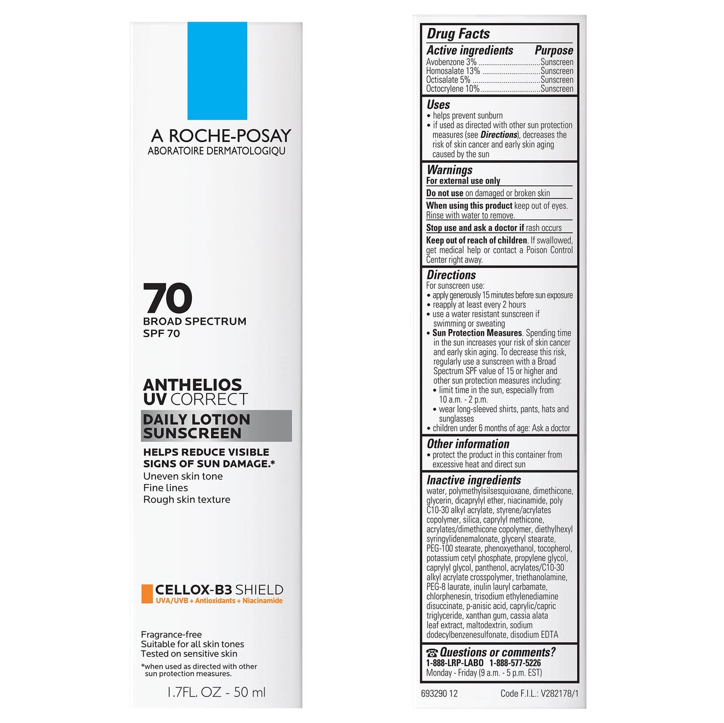 La Roche-Posay Anthelios UV Correct Sunscreen Moisturizer SPF 70, Daily Anti-Aging Face Moisturizer with Niacinamide